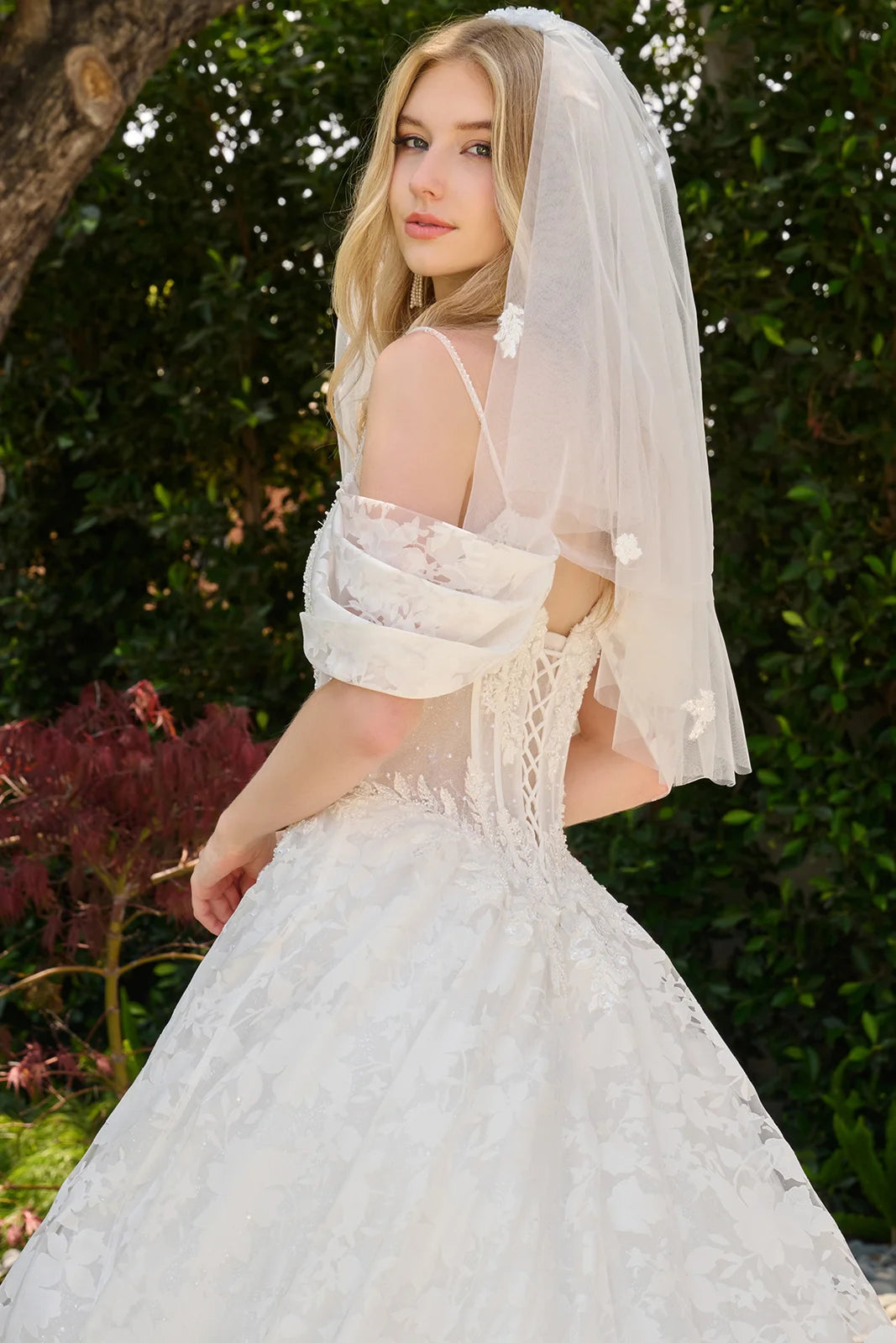 Off-the-Shoulder Floor-Length Lace Wedding Ball Gown GLS GL3840
