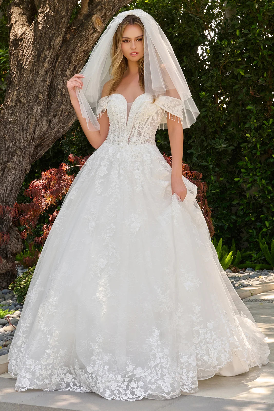 Off-the-Shoulder Floor-Length Lace Wedding Ball Gown GLS GL3840