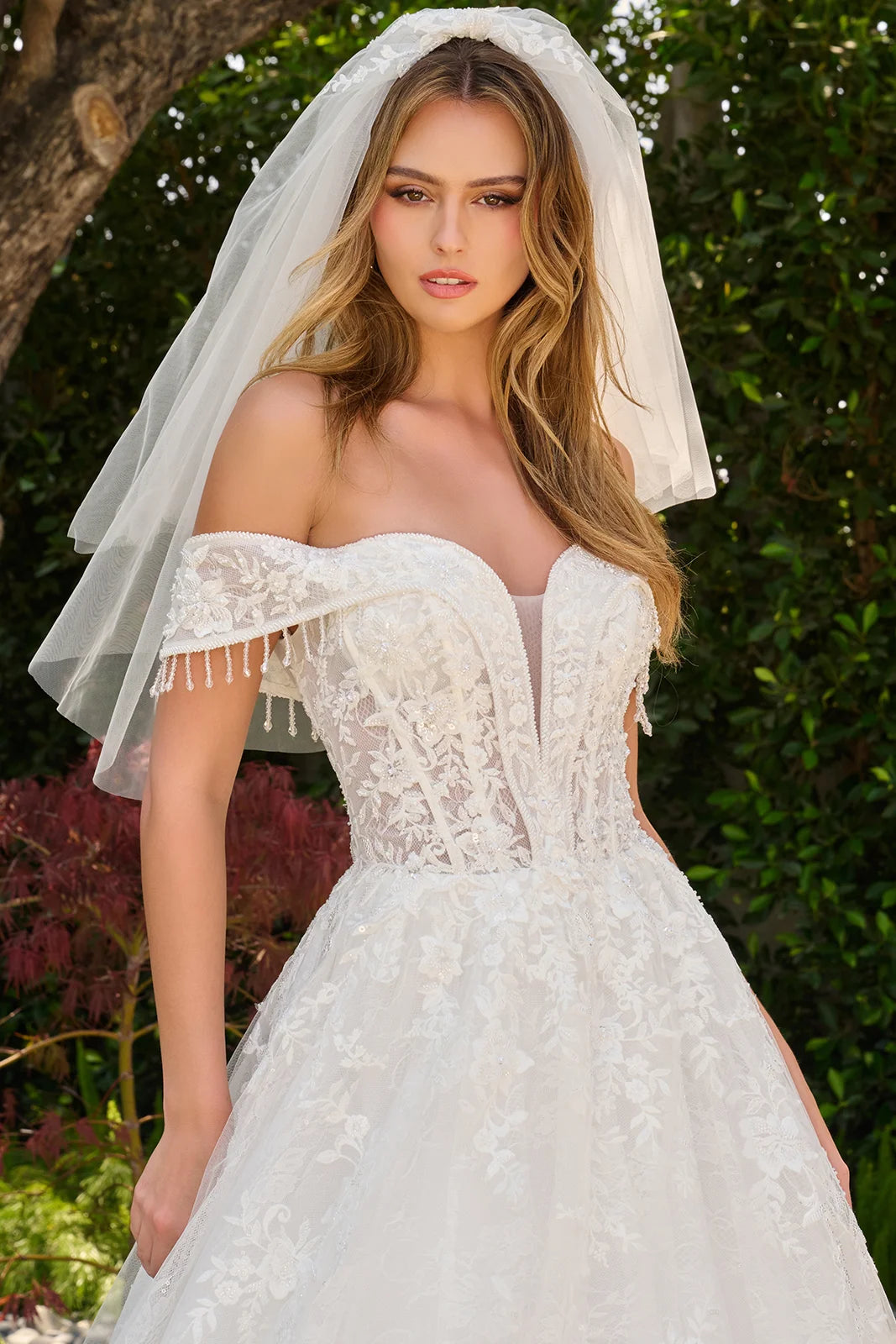Off-the-Shoulder Floor-Length Lace Wedding Ball Gown GLS GL3841
