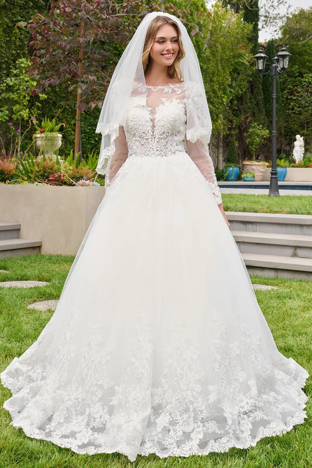 Illusion Floor-Length Lace Wedding Occasion Ball Gown GLS GL3843