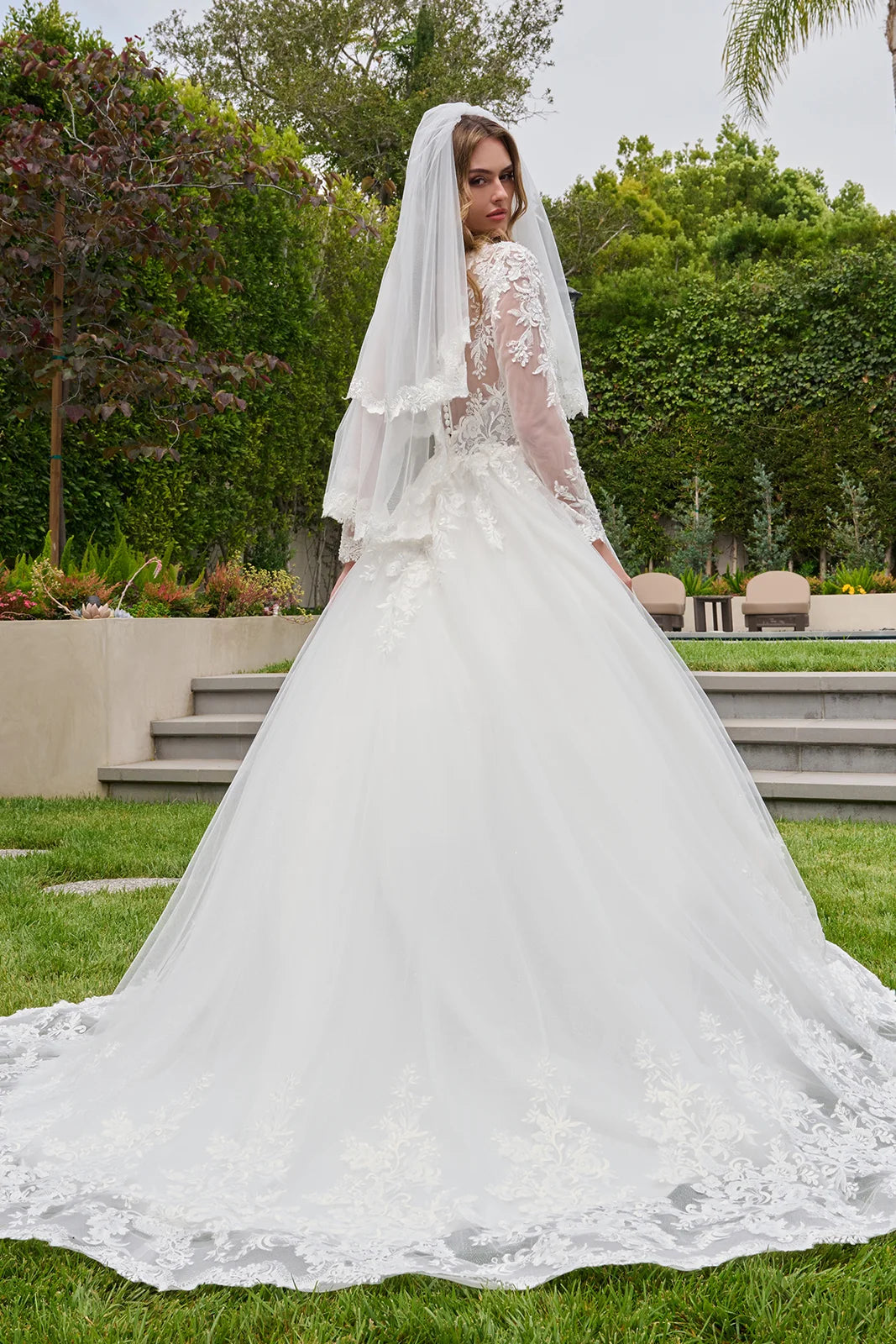 Illusion Floor-Length Lace Wedding Occasion Ball Gown GLS GL3843