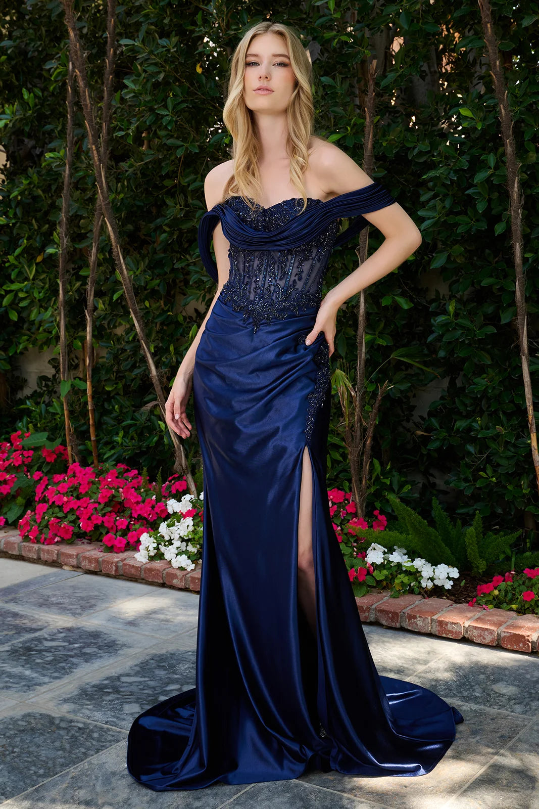 Off-the-Shoulder Floor-Length Satin Prom Mermaid GLS GL3852