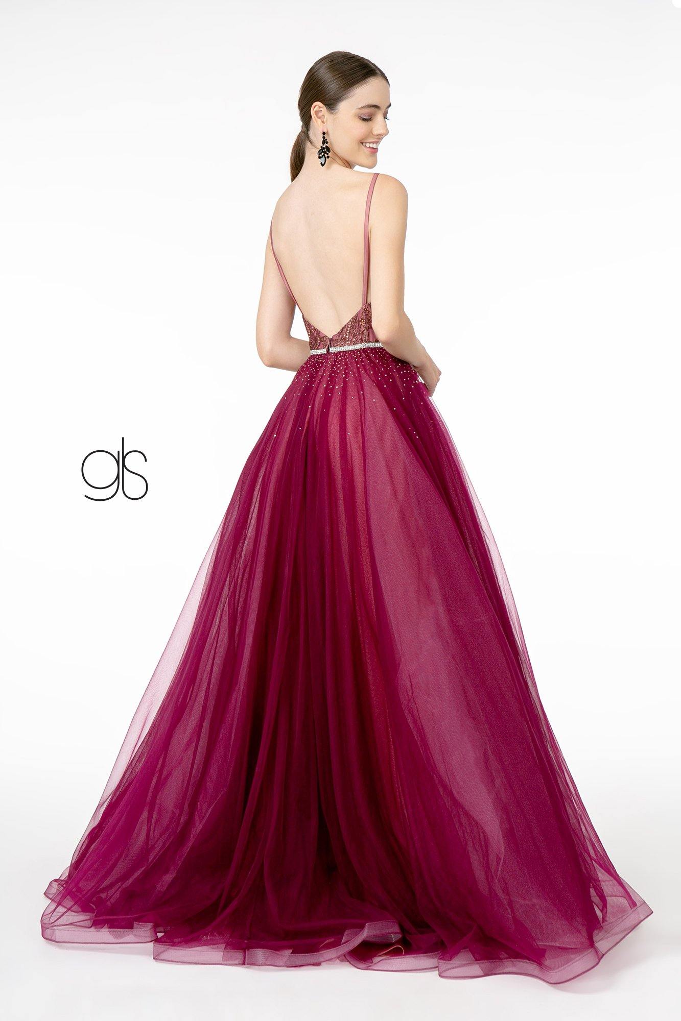 Gliiter Mesh A-Line Long Prom Dress - The Dress Outlet Elizabeth K