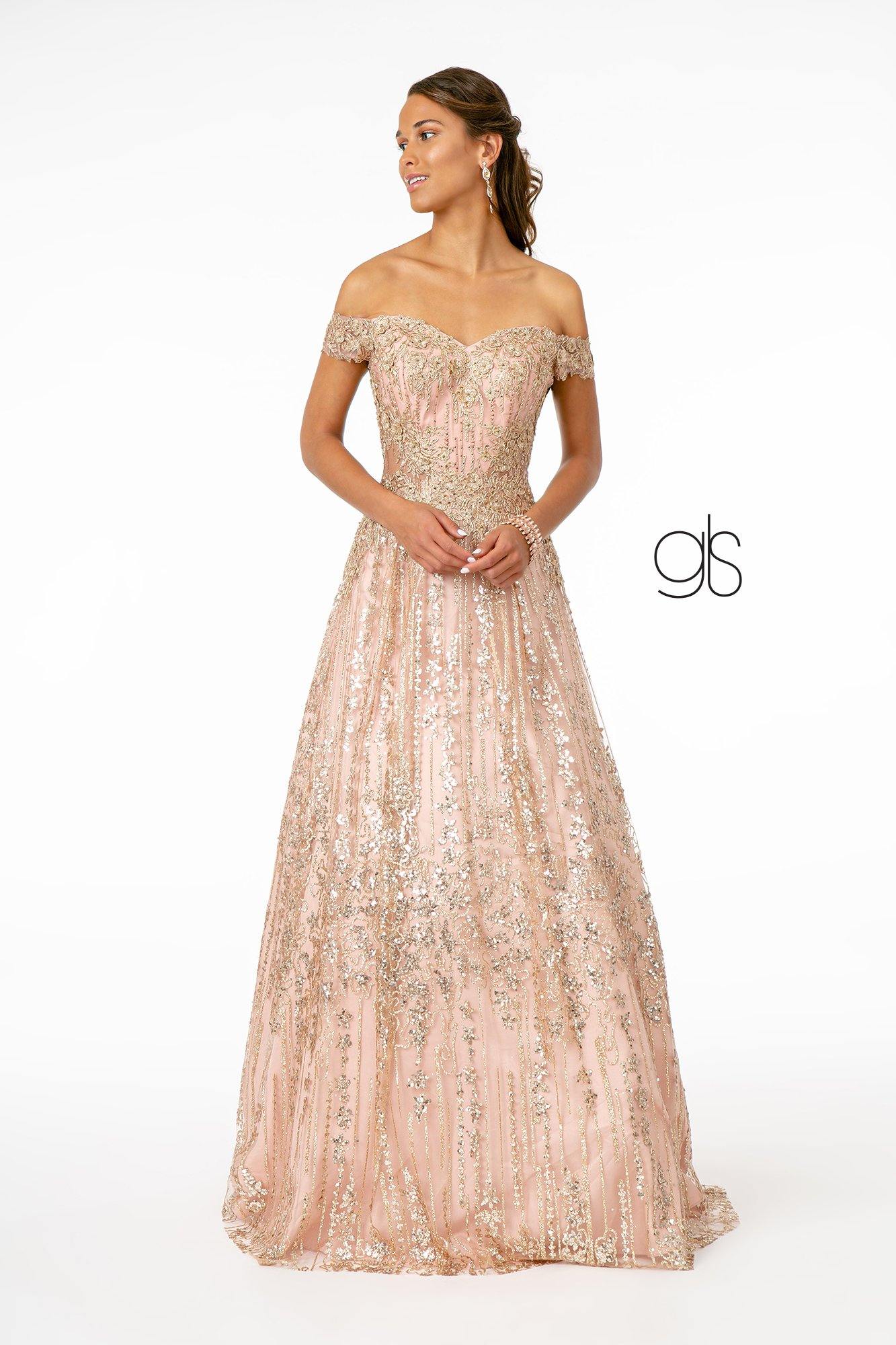 Glitter Embellished A-Line Prom Long Dress