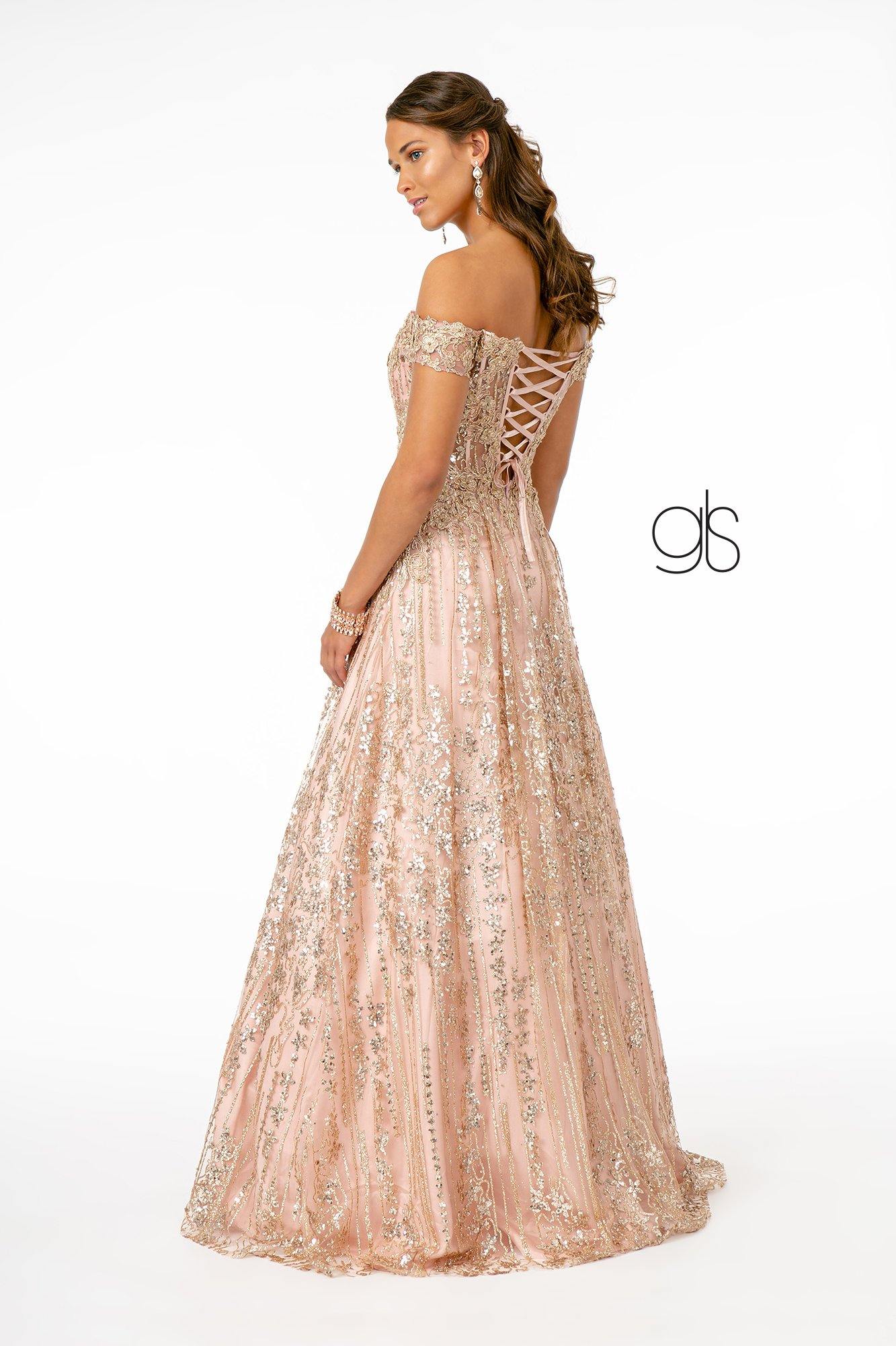 Glitter Embellished A-Line Prom Long Dress