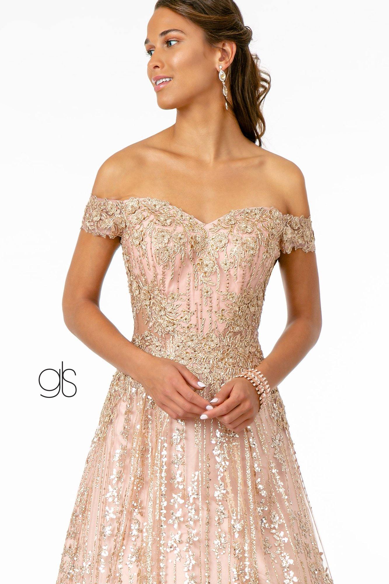 Glitter Embellished A-Line Prom Long Dress