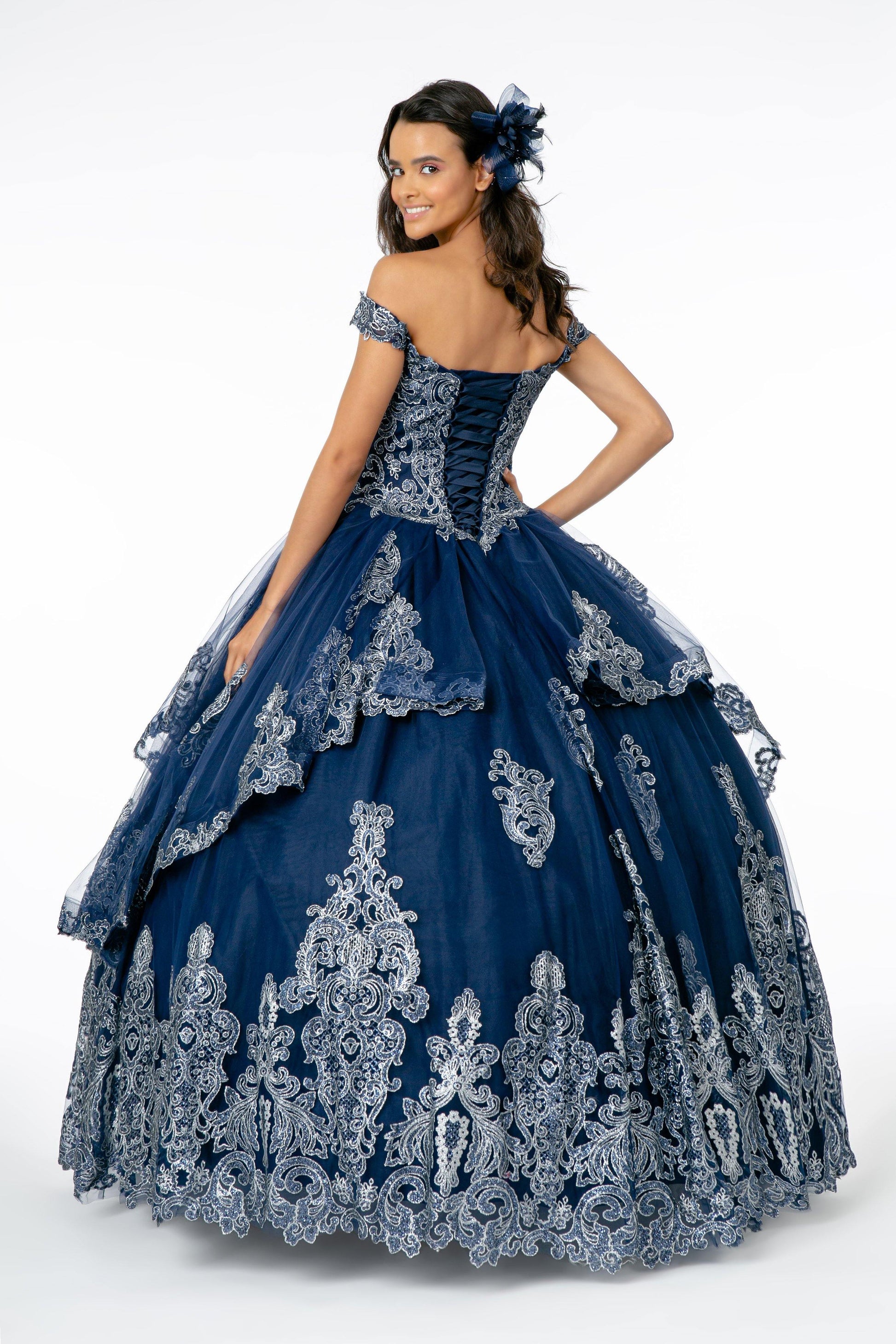 Glitter Layered Mesh Quinceanera Dress