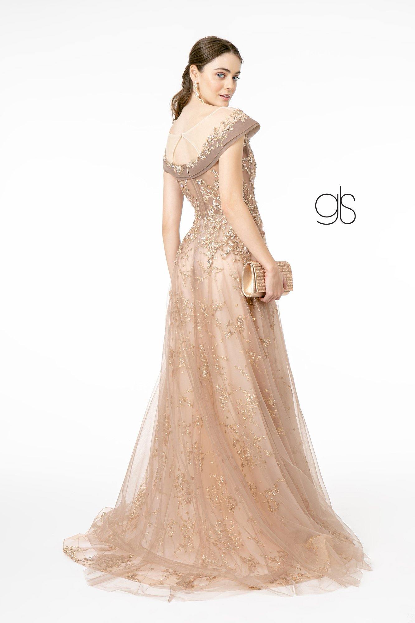 Glitter Mesh A-Line Long Prom Dress