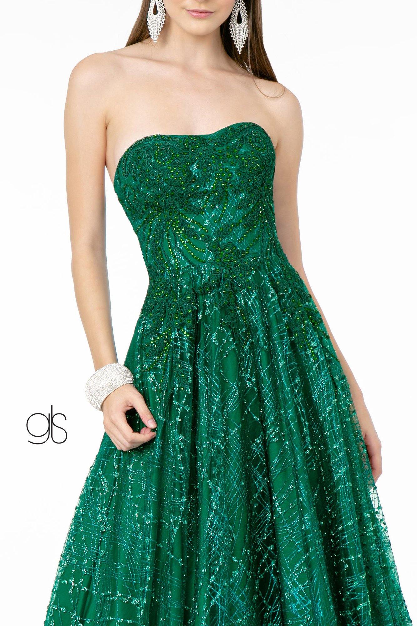 Glitter Mesh A-Line Long Prom Dress - The Dress Outlet Elizabeth K