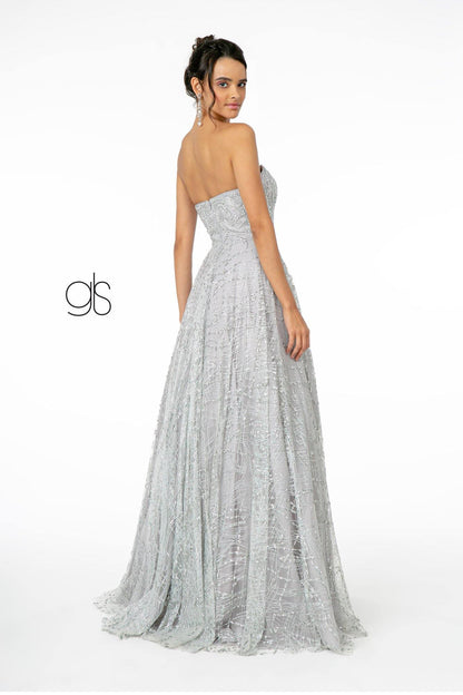 Glitter Mesh A-Line Long Prom Dress - The Dress Outlet Elizabeth K
