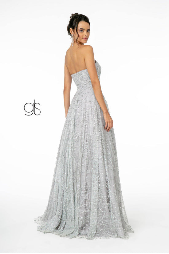 Silver Glitter Mesh A-Line Long Prom Dress for $250.99 – The Dress Outlet