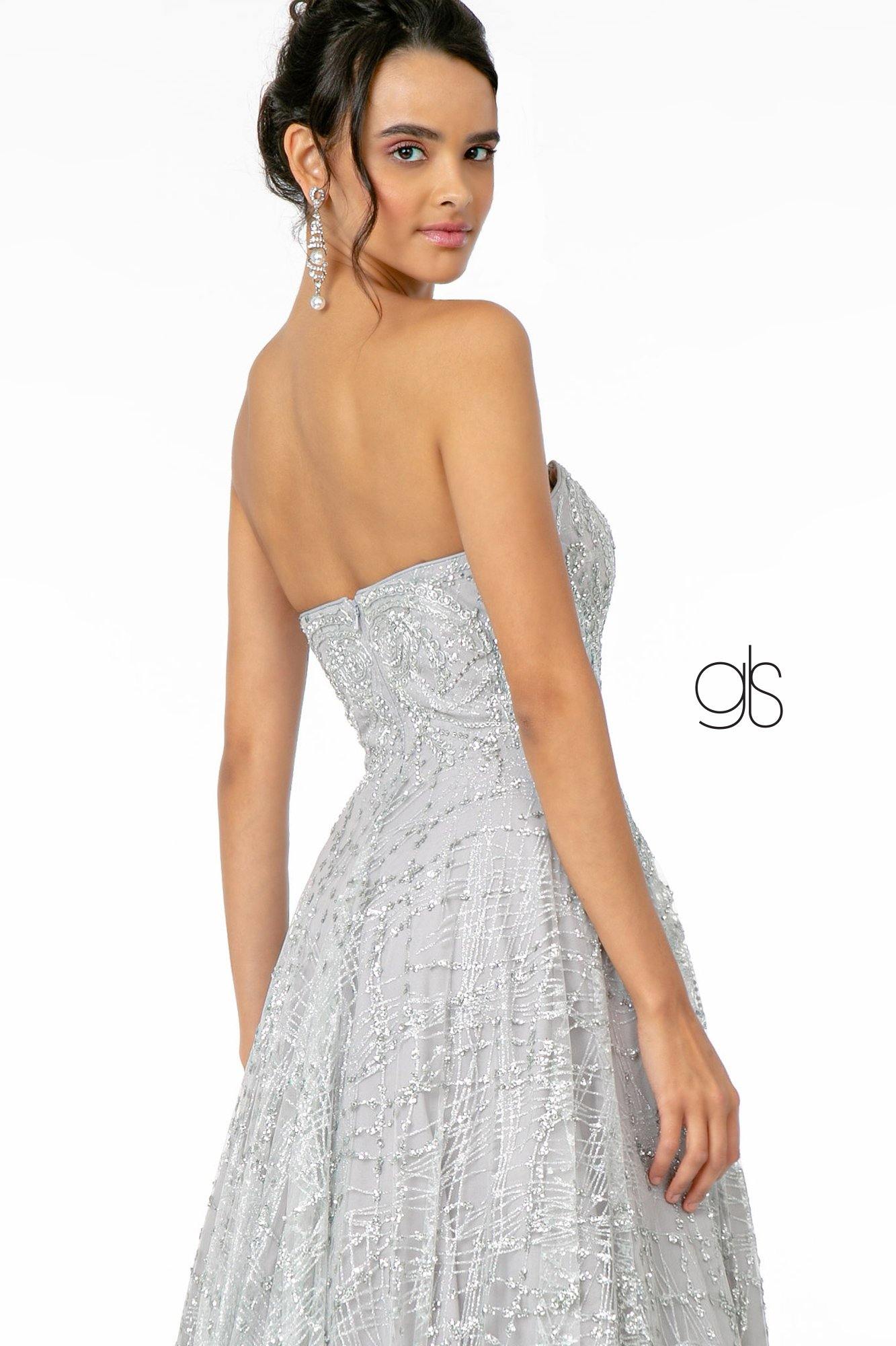 Silver Glitter Mesh A-Line Long Prom Dress for $250.99 – The Dress Outlet