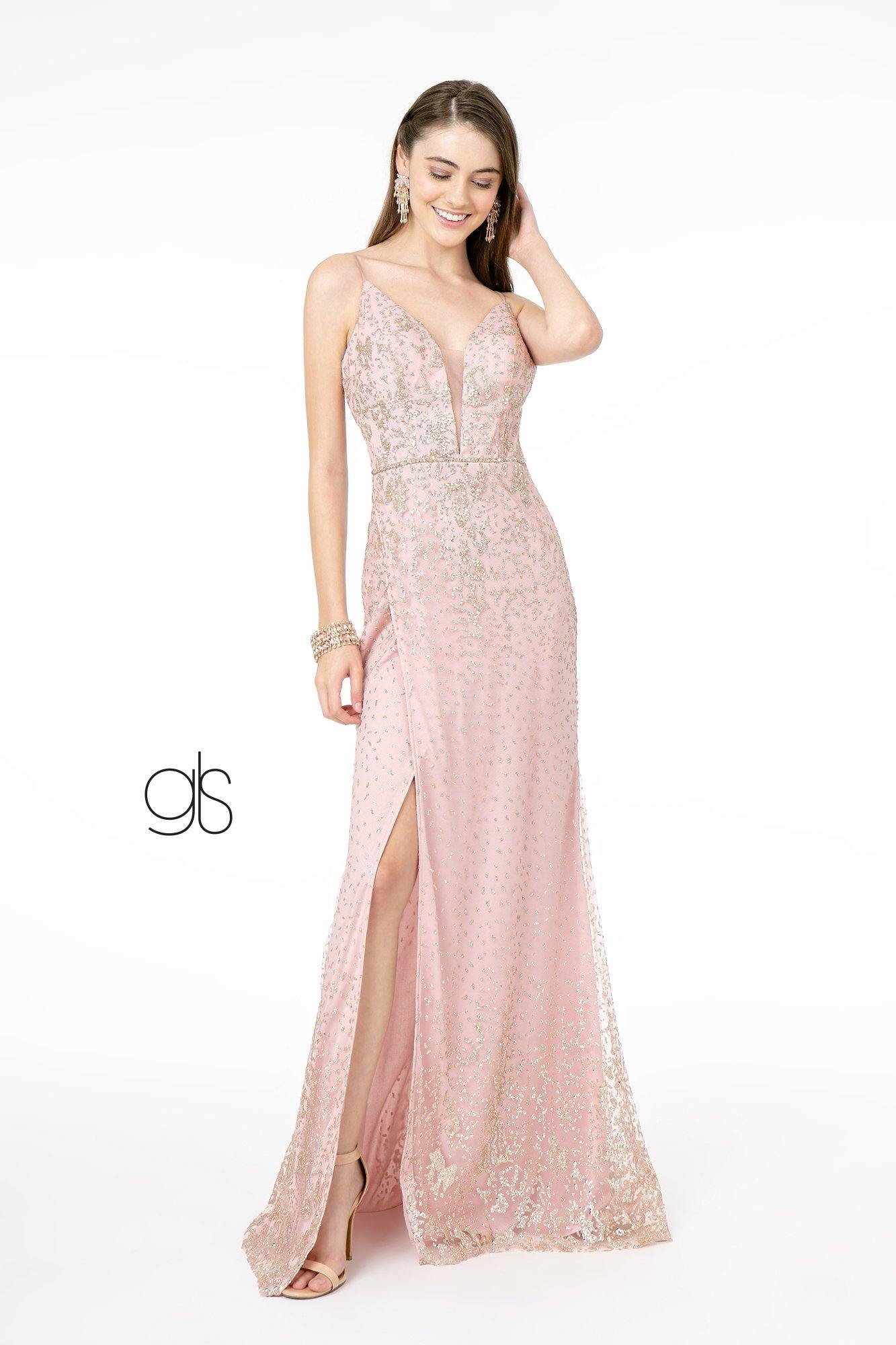 Glitter Mesh Illusion Long Prom Dress