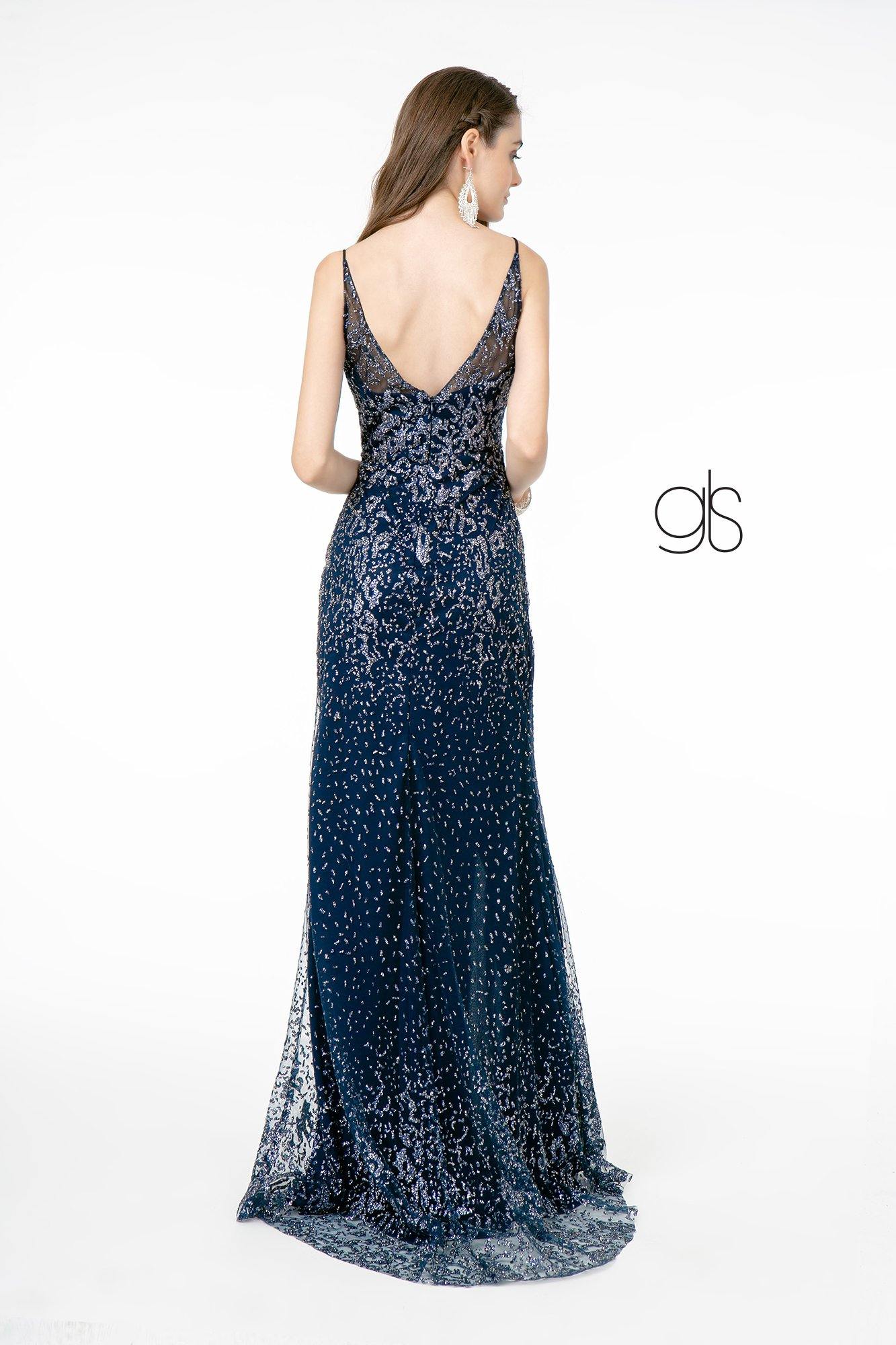 Glitter Mesh Illusion Long Prom Dress