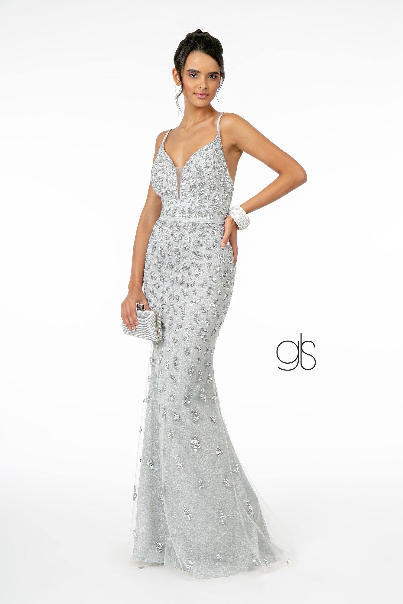 Glitter Mesh Mermaid Long Prom Dress - The Dress Outlet Elizabeth K