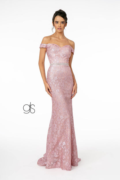 Glitter Netting Mermaid Long Prom Dress - The Dress Outlet Elizabeth K