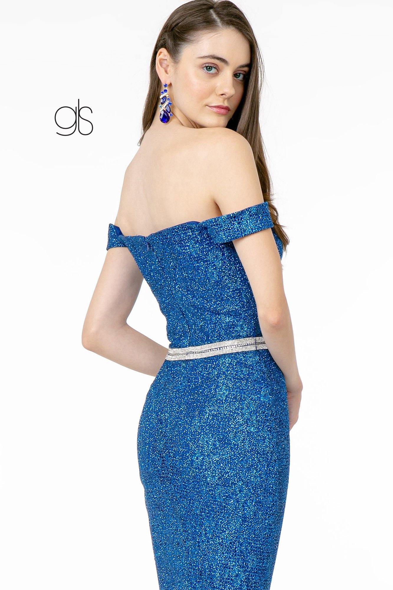 Elizabeth K - GS3510 - Glitter Netting Off The Shoulder Cocktail Dress - Short