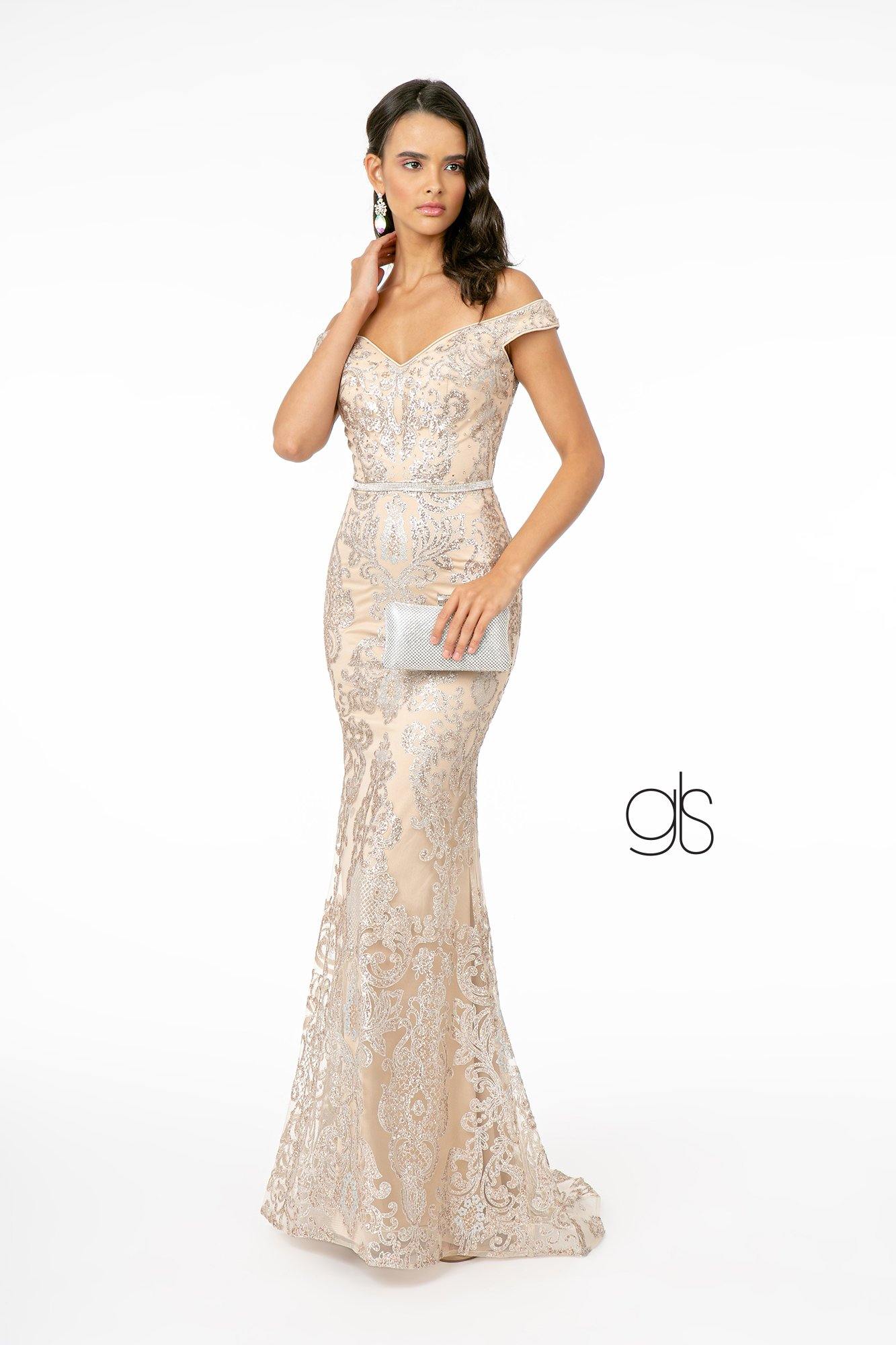 Glitter Pattern Mesh Mermaid Long Prom Dress - Navy / M Glitter Pattern Mesh Mermaid Long Prom Dress - Navy / M