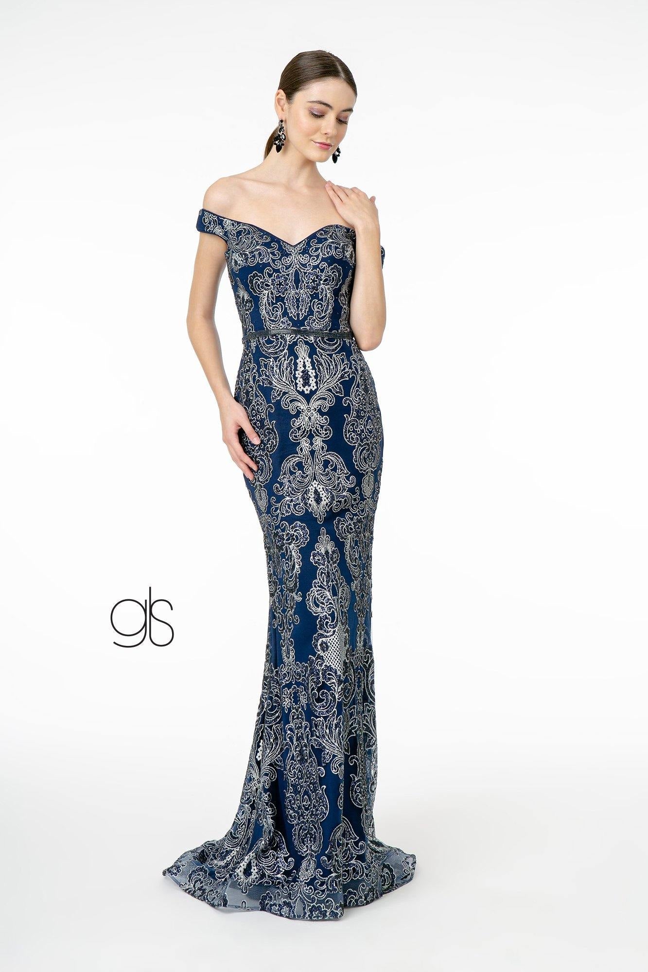 Glitter Pattern Mesh Mermaid Long Prom Dress