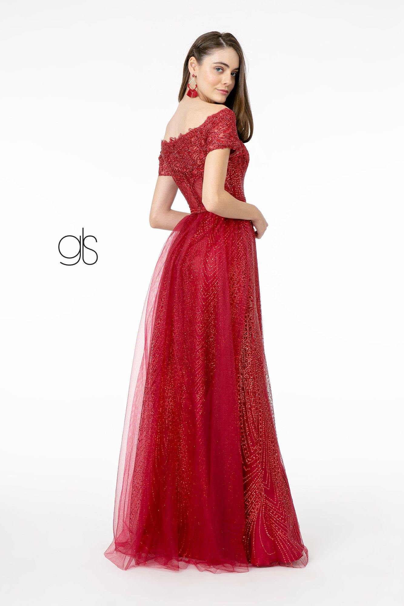 Glitter Print Mesh Long Prom Dress - The Dress Outlet Elizabeth K
