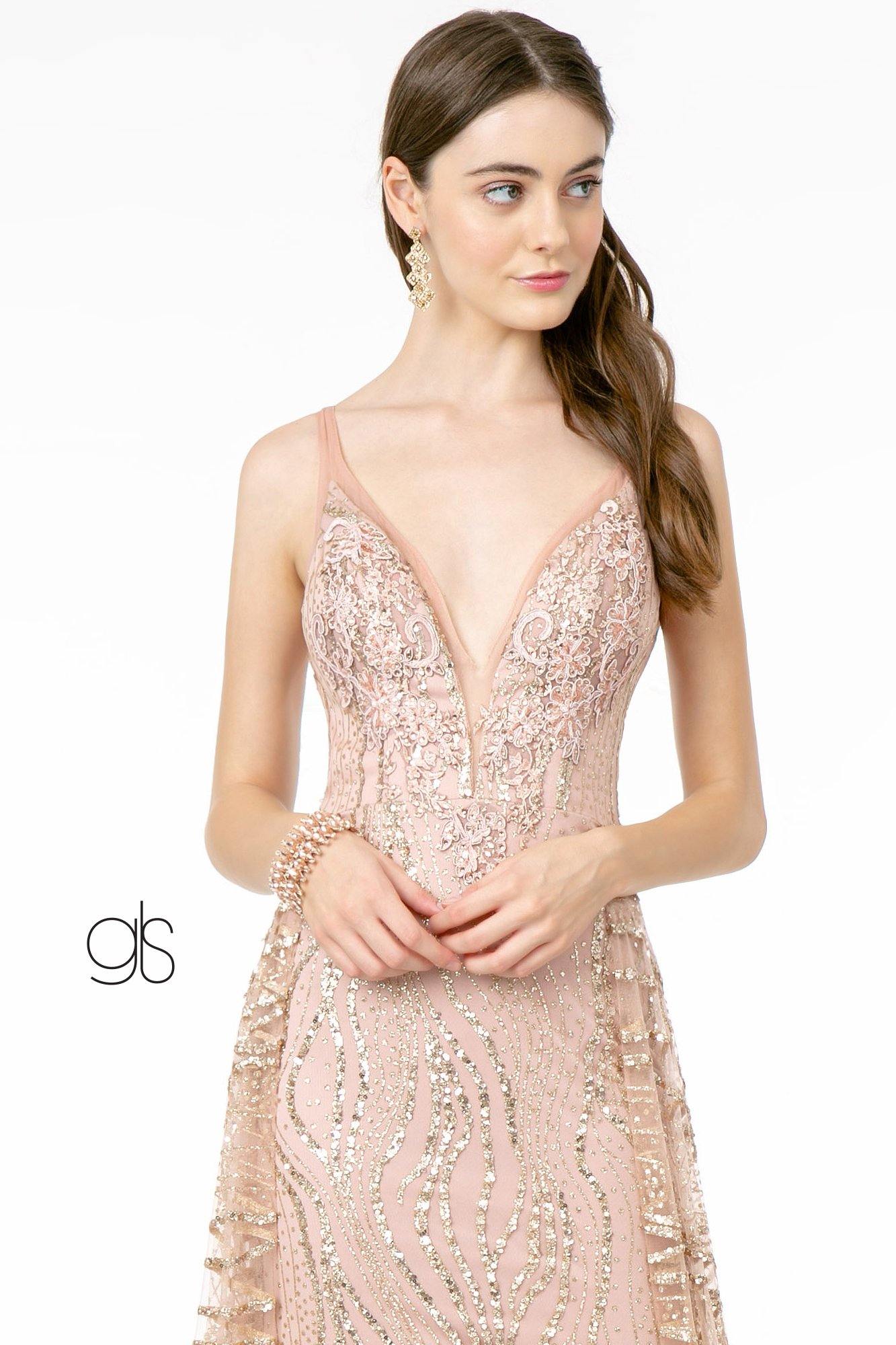 Glitter Sequin Mesh A-Line Prom Dress