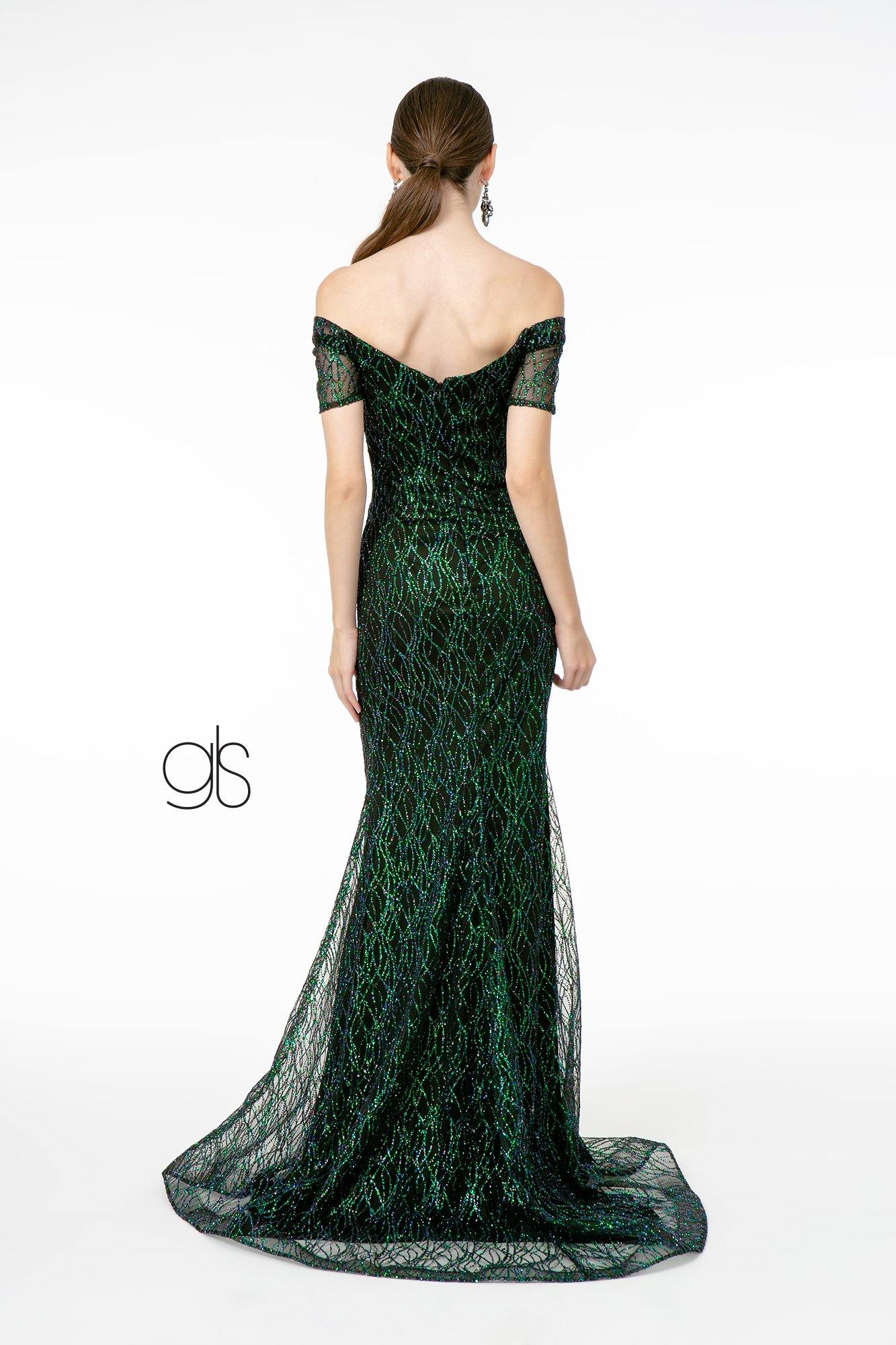 Glitter Tulle Short Sleeve Mermaid Long Prom Dress