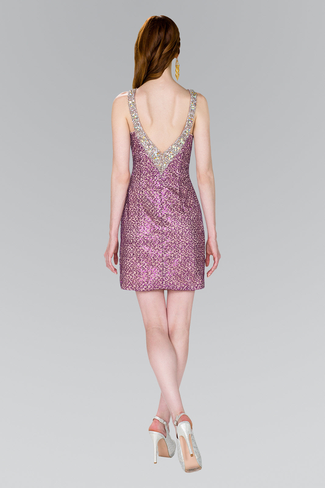Fuchsia/Nude Short Sequin Cocktail Party Dress