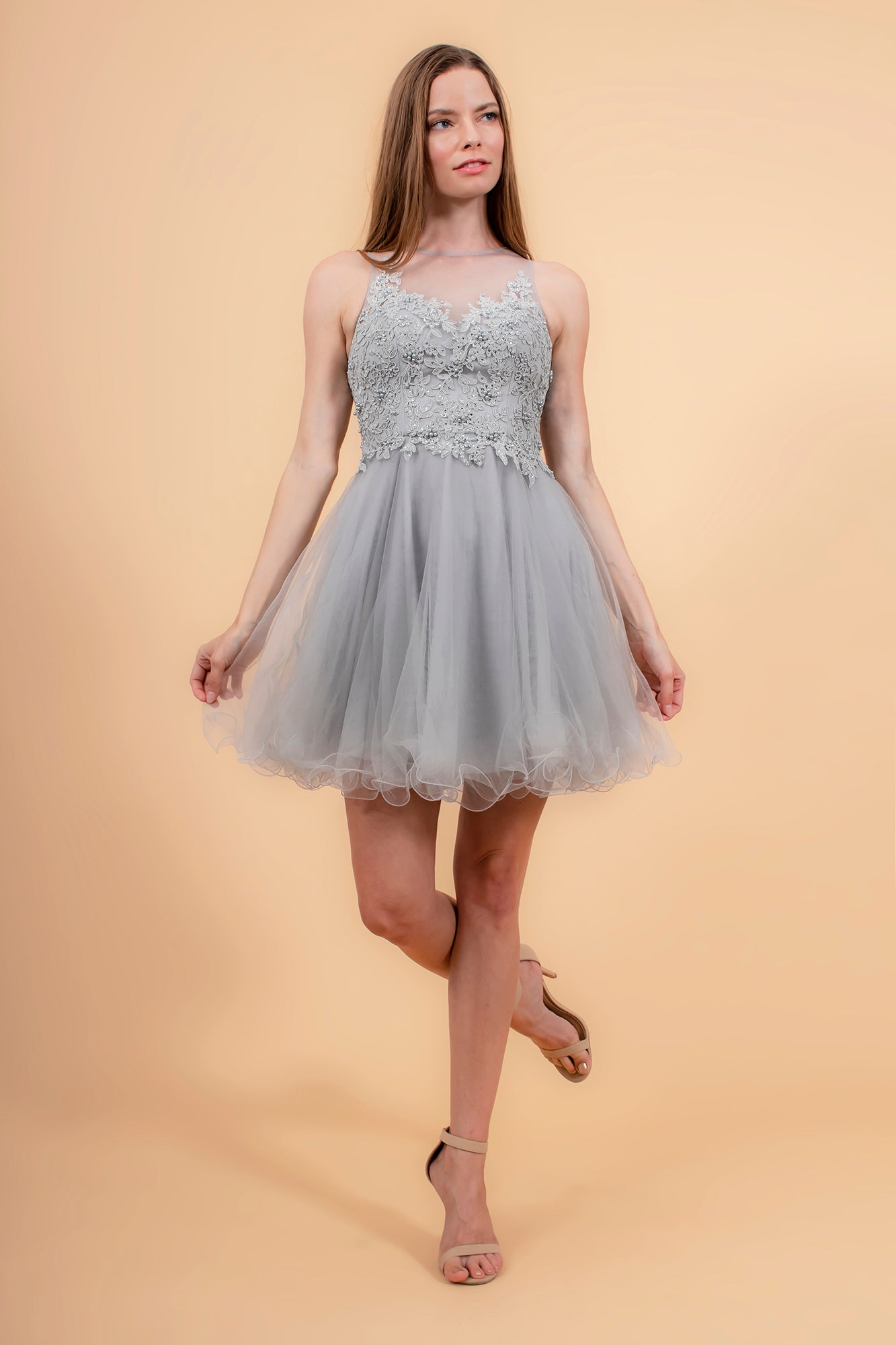 Silver Short Beaded Cocktail Mini Dress for $113.0 – The Dress Outlet