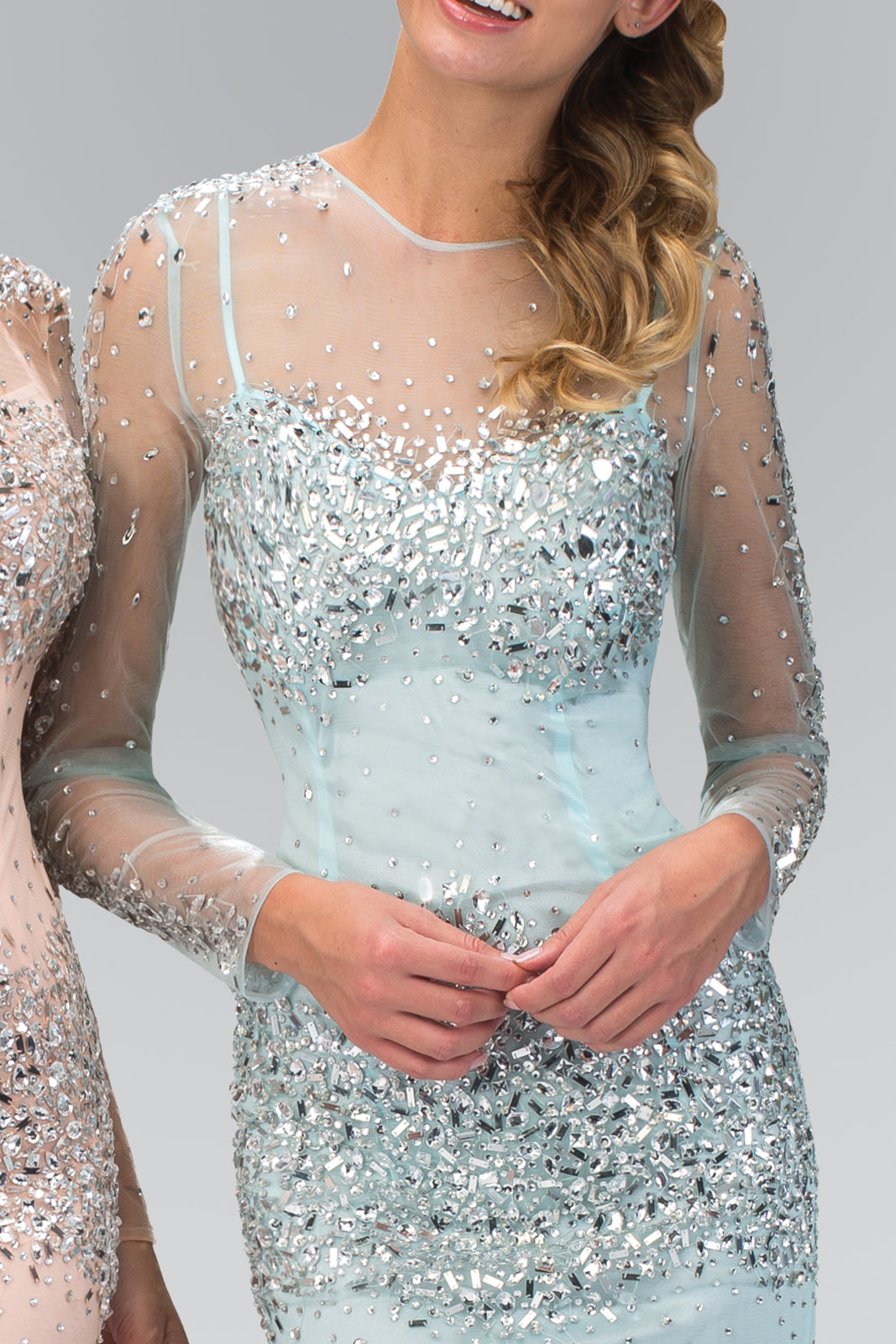 Baby Blue Short Fitted Long Sleeve Cocktail Dress