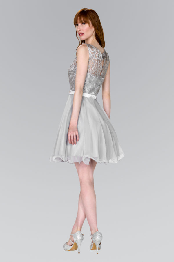 Lace Bodice A-Line Short Dress Cocktail - The Dress Outlet Elizabeth K Silver