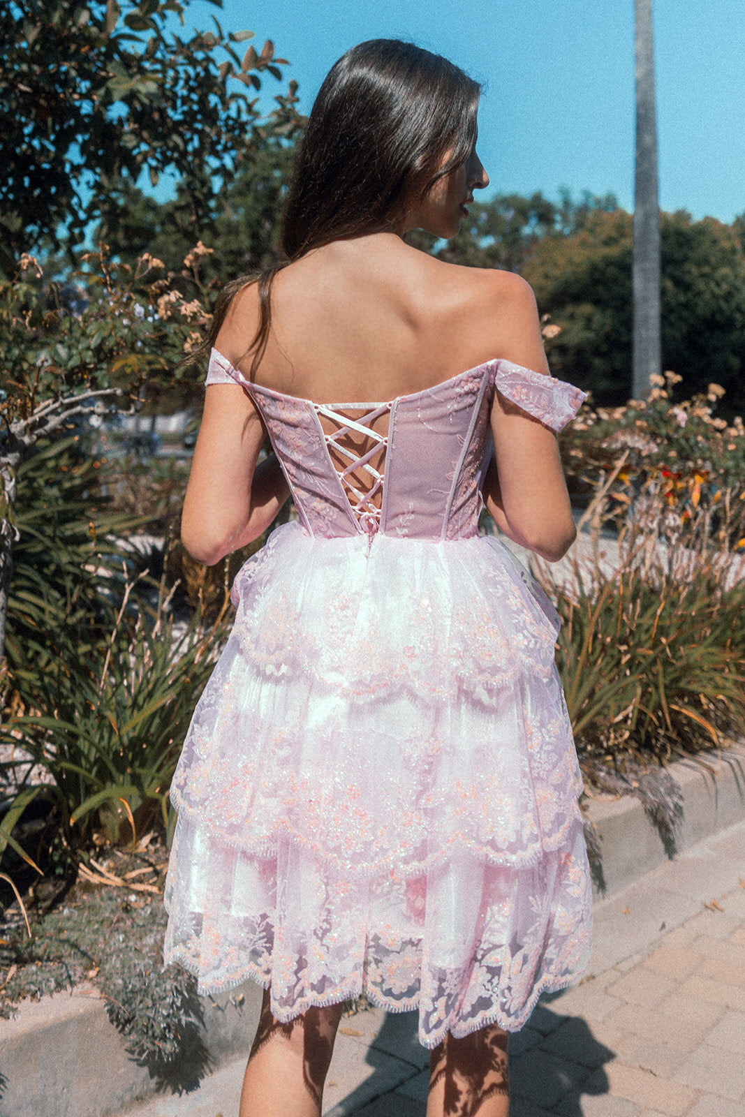 strapless open back dress GS3506 Short Glitter Print Homecoming Cocktail Dress