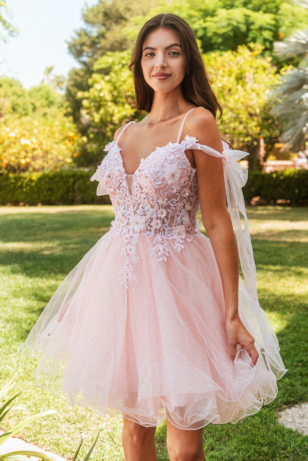 Cocktail Dresses  Homecoming 3D Flower Glitter Short Cocktail Blush