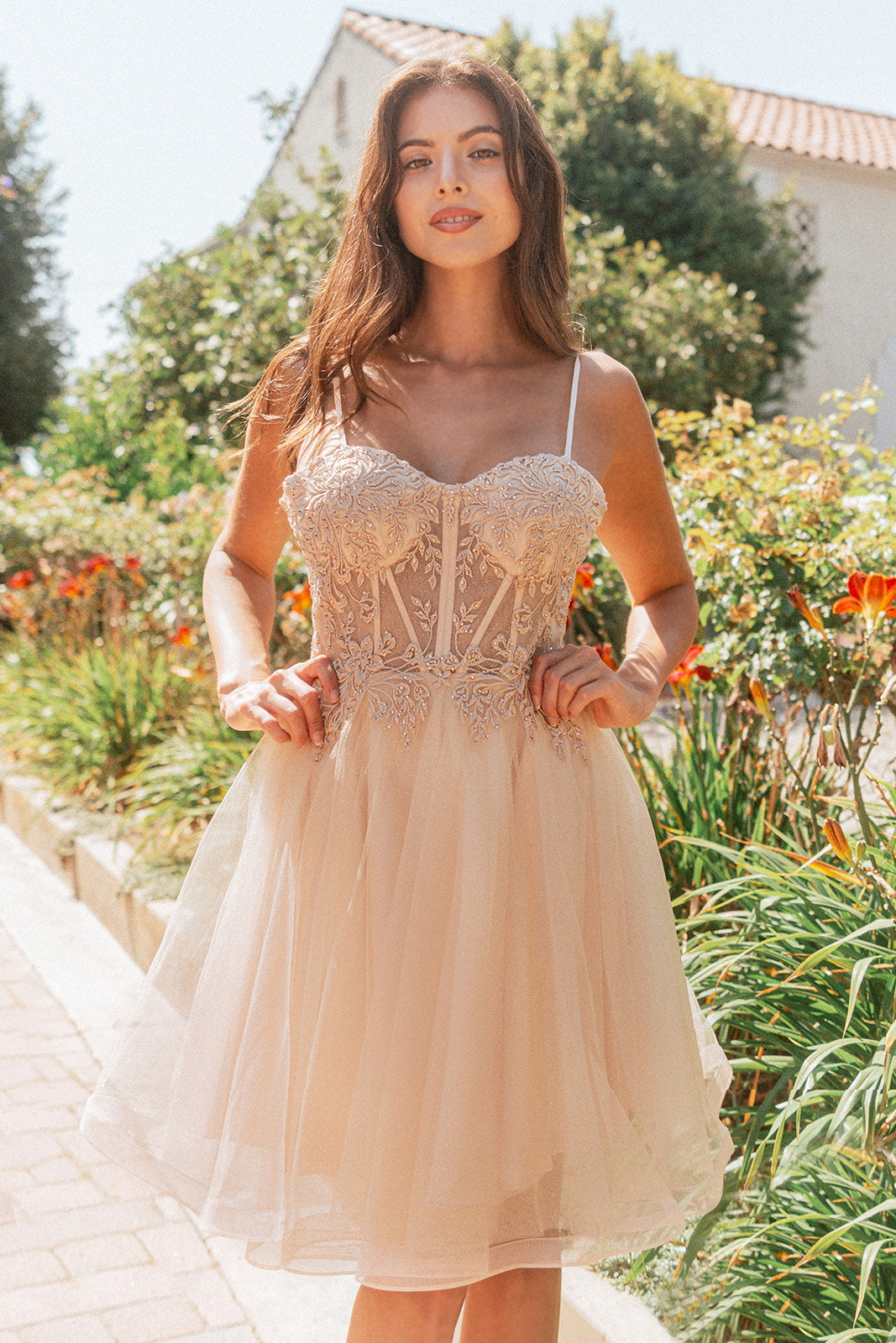 Short Cocktail Glitter Homecoming Dress - Blush / M Short Cocktail Glitter Homecoming Dress - Blush / M