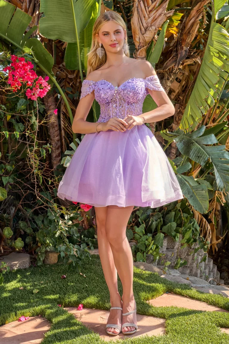 Cocktail Dresses A Line Short Beaded Sequin Cocktail Dress Lilac