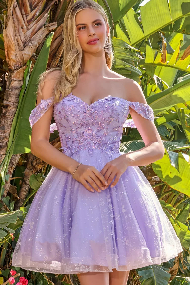 Cocktail Dresses Floral A Line Short Homecoming Cocktail Dress Lilac