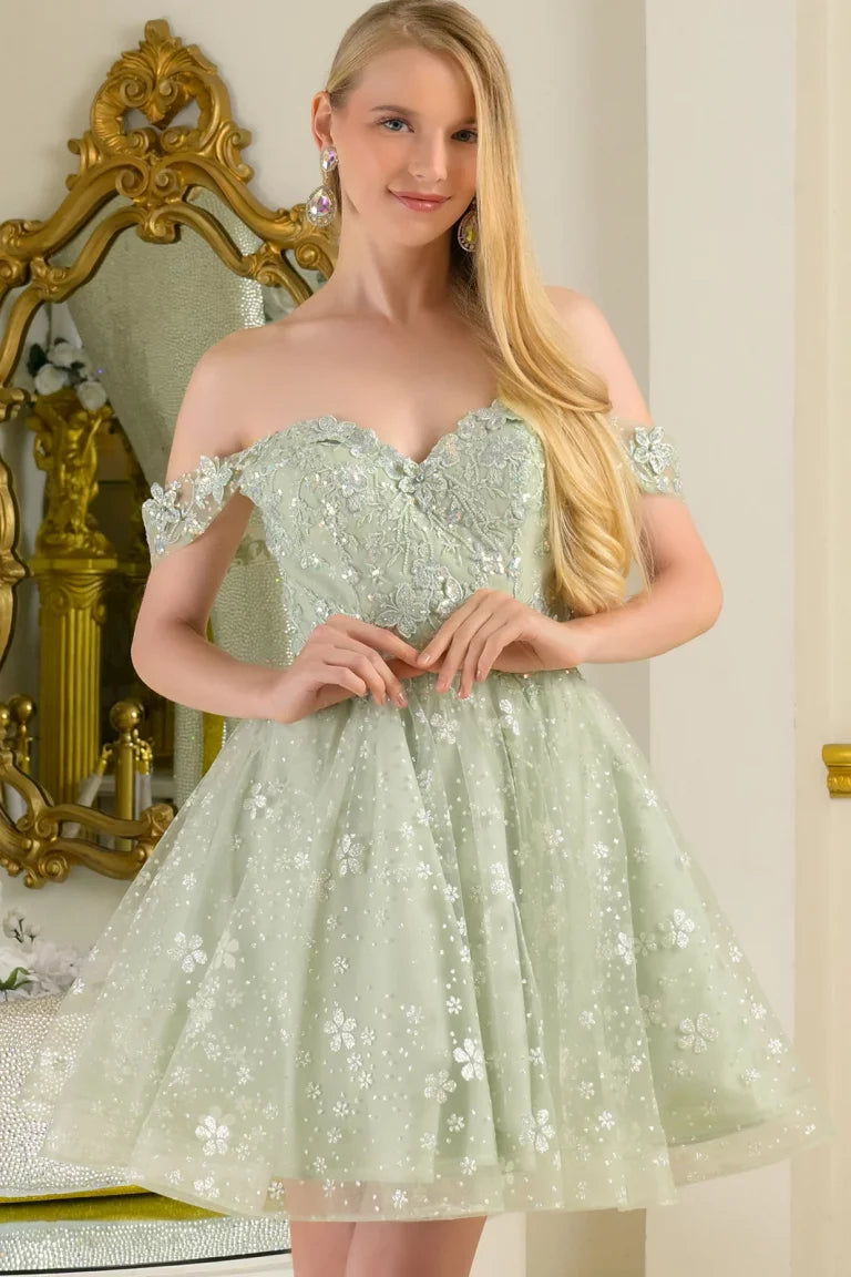 Cocktail Dresses Floral A Line Short Homecoming Cocktail Dress Sage