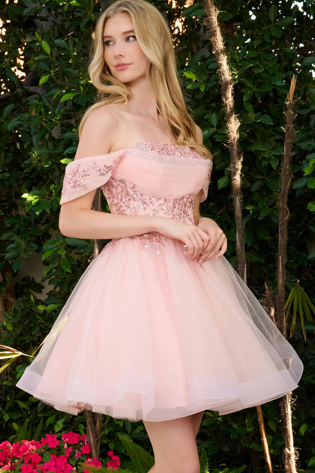 Off-the-Shoulder Mini Short Tulle Cocktail A-Line GLS GLGS3859