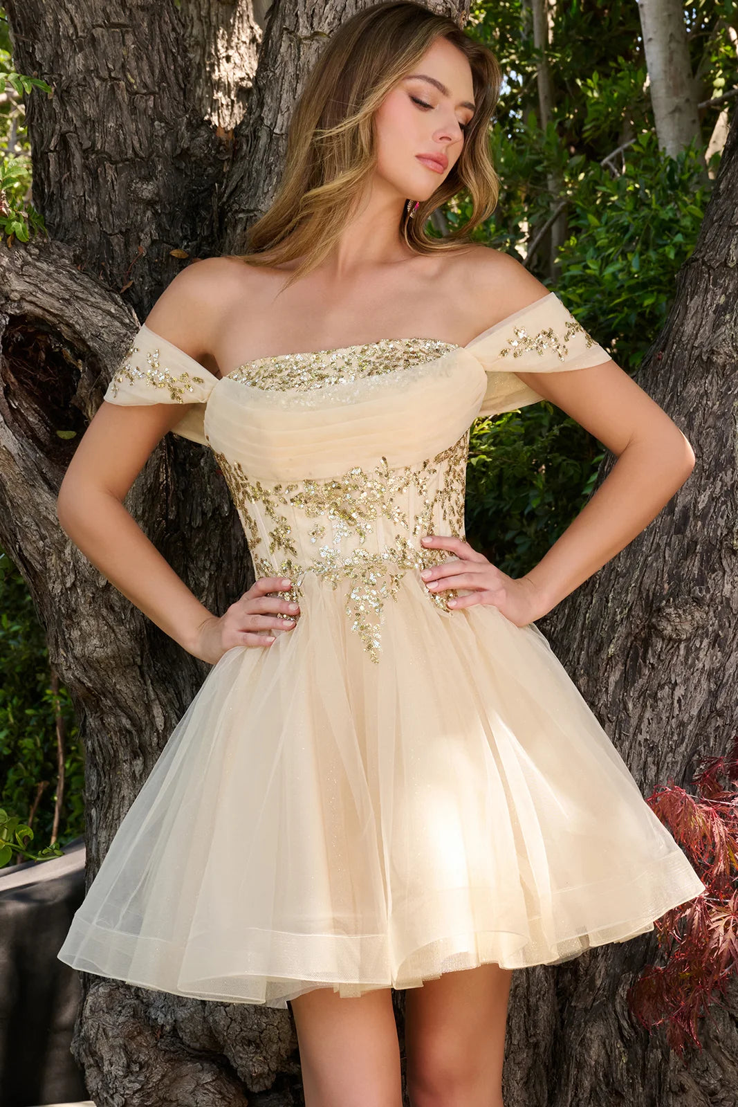 Off-the-Shoulder Mini Short Tulle Cocktail A-Line GLS GLGS3859