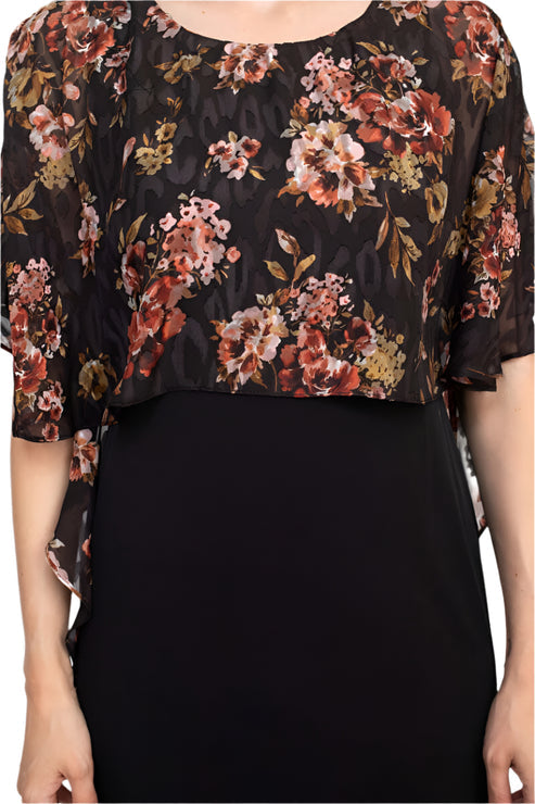 Glamour Nights GVP180P Short Floral Print Cape Cocktail Dress