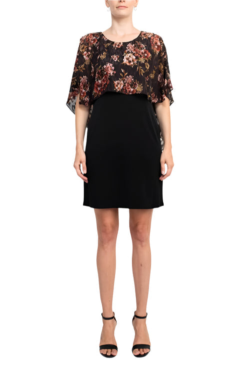 Cocktail Dresses Short Floral Print Cape Cocktail Dress Olive Wine