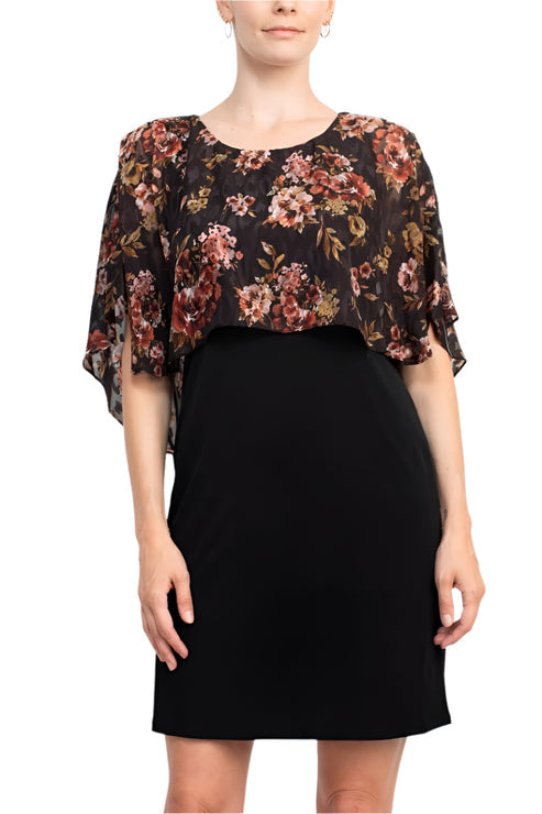 Glamour Nights GVP180P Short Floral Print Cape Cocktail Dress
