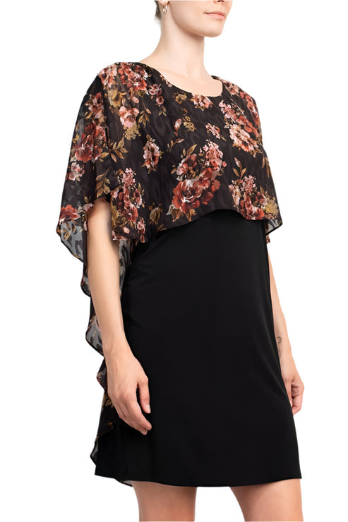 Glamour Nights GVP180P Short Floral Print Cape Cocktail Dress