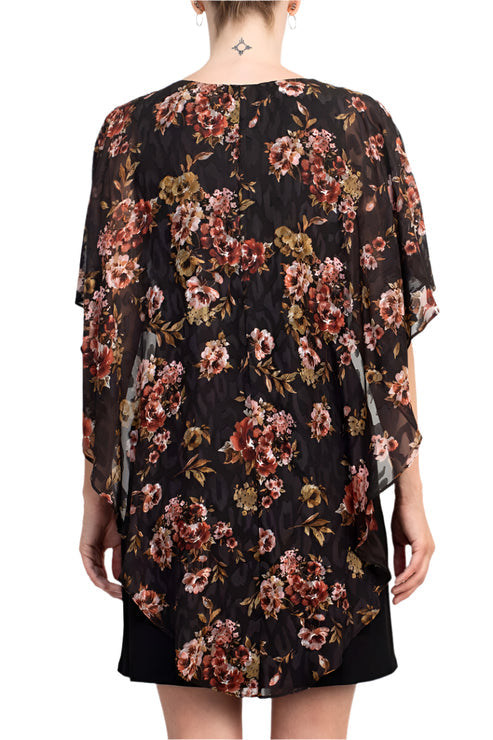 Glamour Nights GVP180P Short Floral Print Cape Cocktail Dress