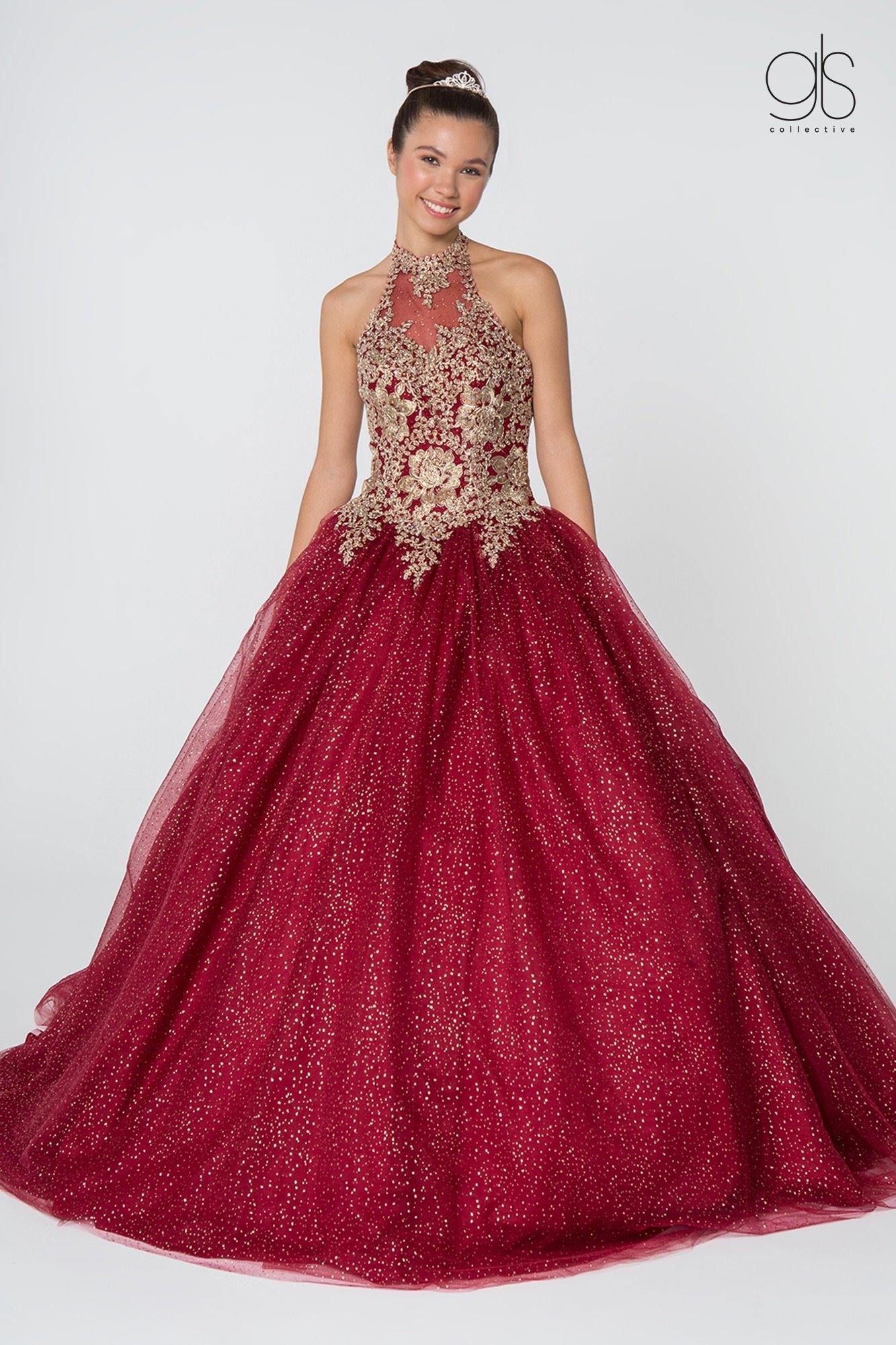 GLS Halter Ball Gown Quinceanera Dress - Mauve - 3XL - Glitter Skirt with Gold Applique GLS Halter Ball Gown Quinceanera Dress - Mauve - 3XL - Glitter Skirt with Gold Applique