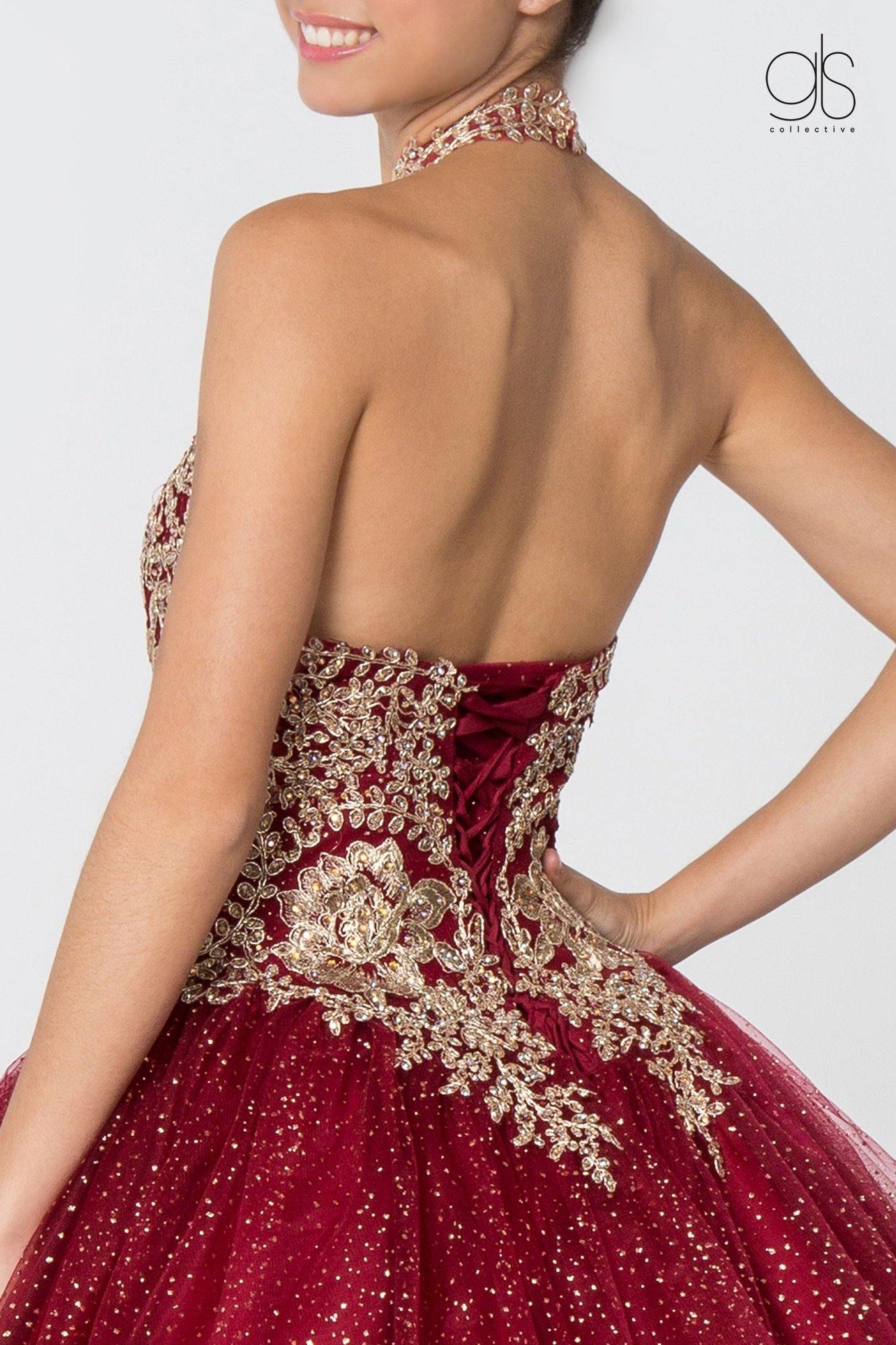 GLS Halter Ball Gown Quinceanera Dress - Mauve - 3XL