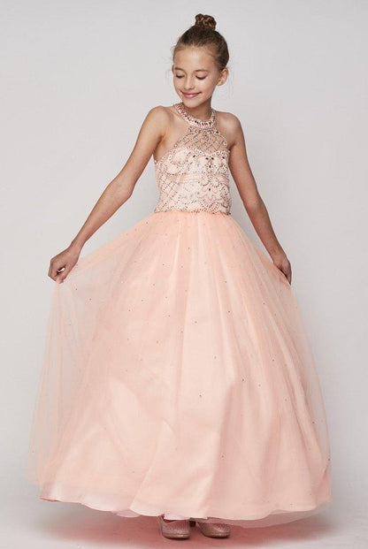 Halter Long Flower Girl Dress - The Dress Outlet Cinderella Couture