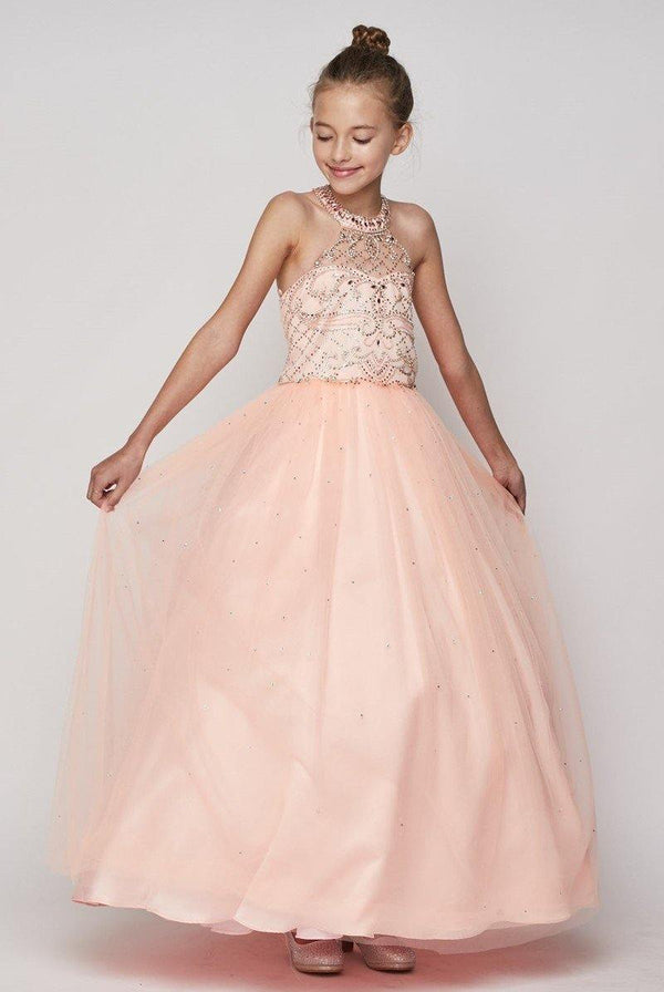 Halter Long Flower Girl Dress
