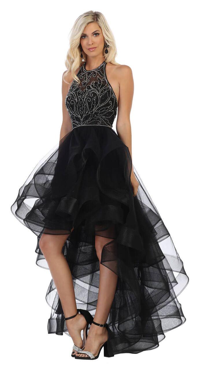 High Low Halter Ruffled Skirt Prom Dress - The Dress Outlet May Queen