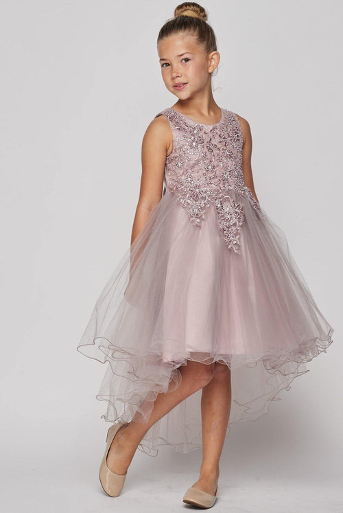 White High Low Sequin Embroidered Flower Girls Dress for 73.99 The Dress Outlet