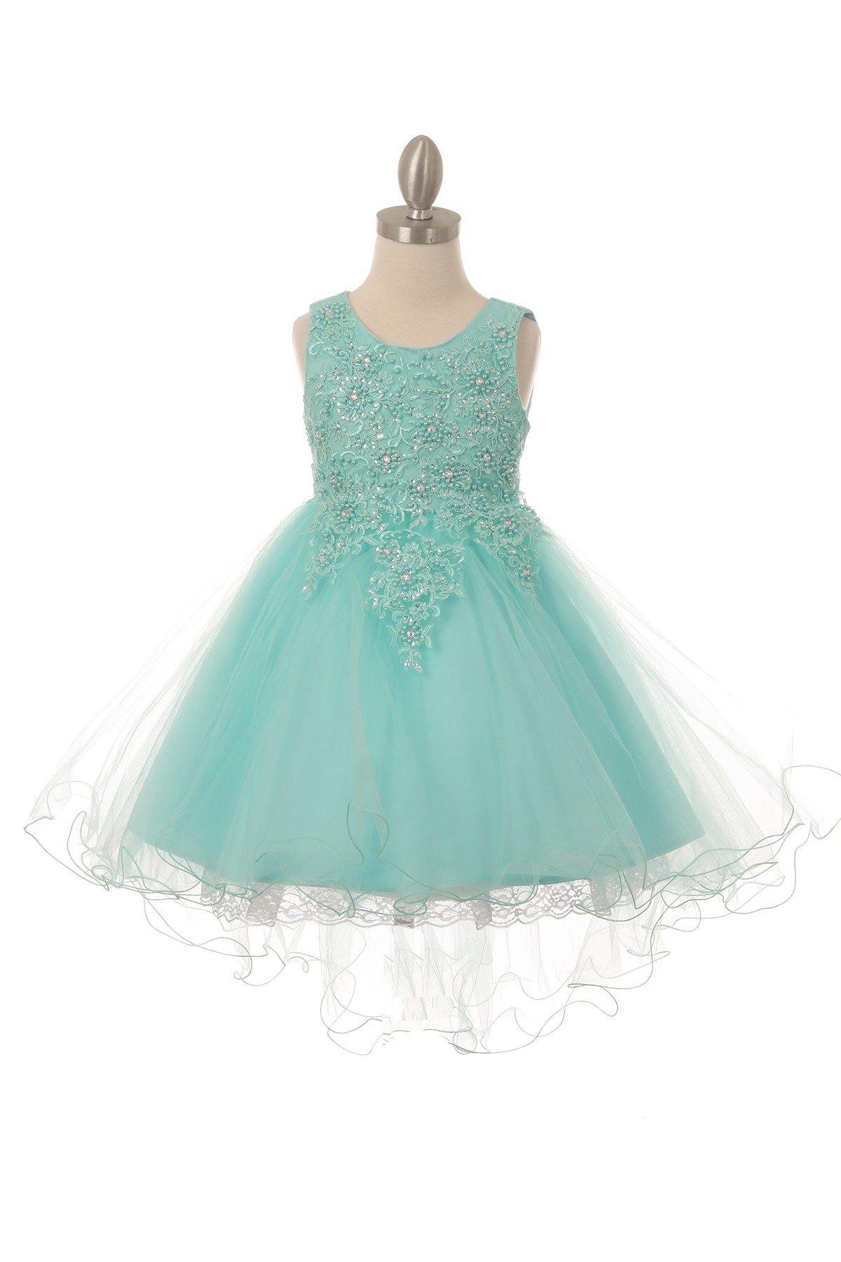 High Low Sequin Embroidered Flower Girls Dress - The Dress Outlet Cinderella Couture